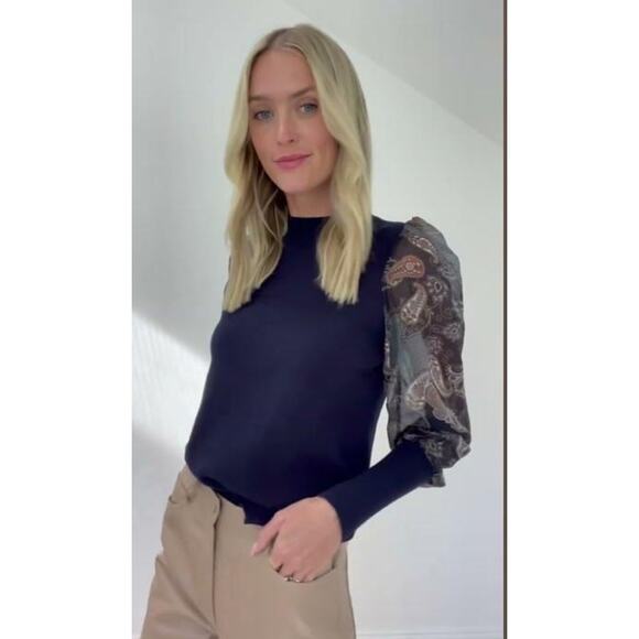 SIX/FIFTY McKenna Paisley Sweater, Sheer Sleeves, Womens Sz M, New NWT - Picture 12 of 12